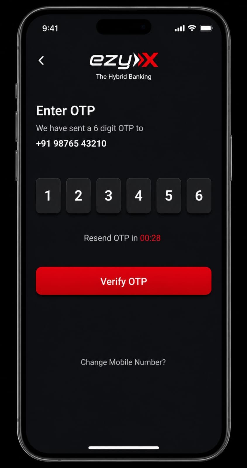 Xpay mobile banking OTP verification screen
