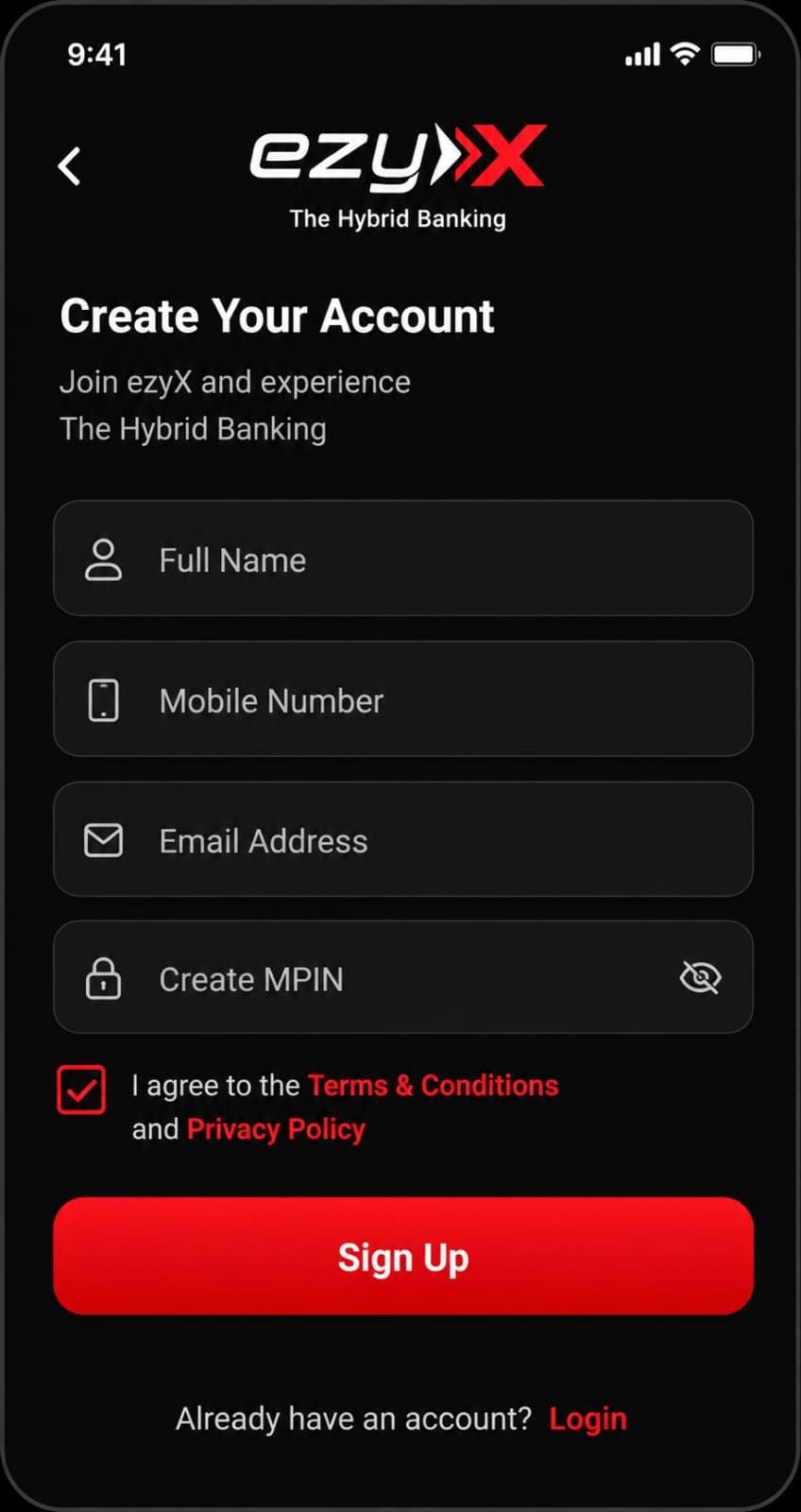 Xpay mobile banking register screen