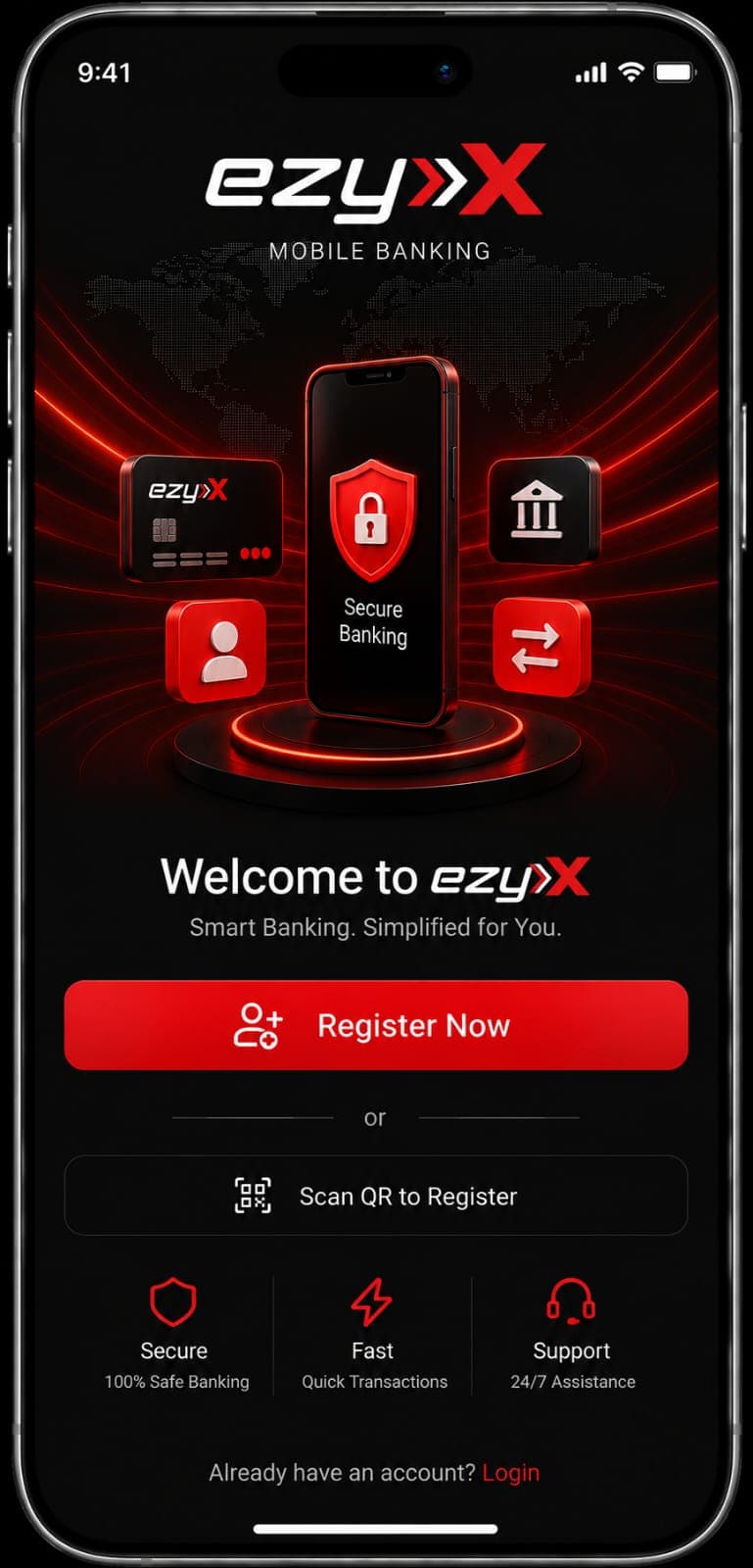 Xpay mobile banking welcome screen